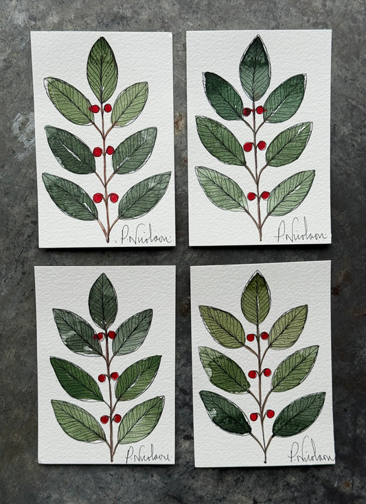Hand painted, Watercolour little Card/Notes (4 in a pack)