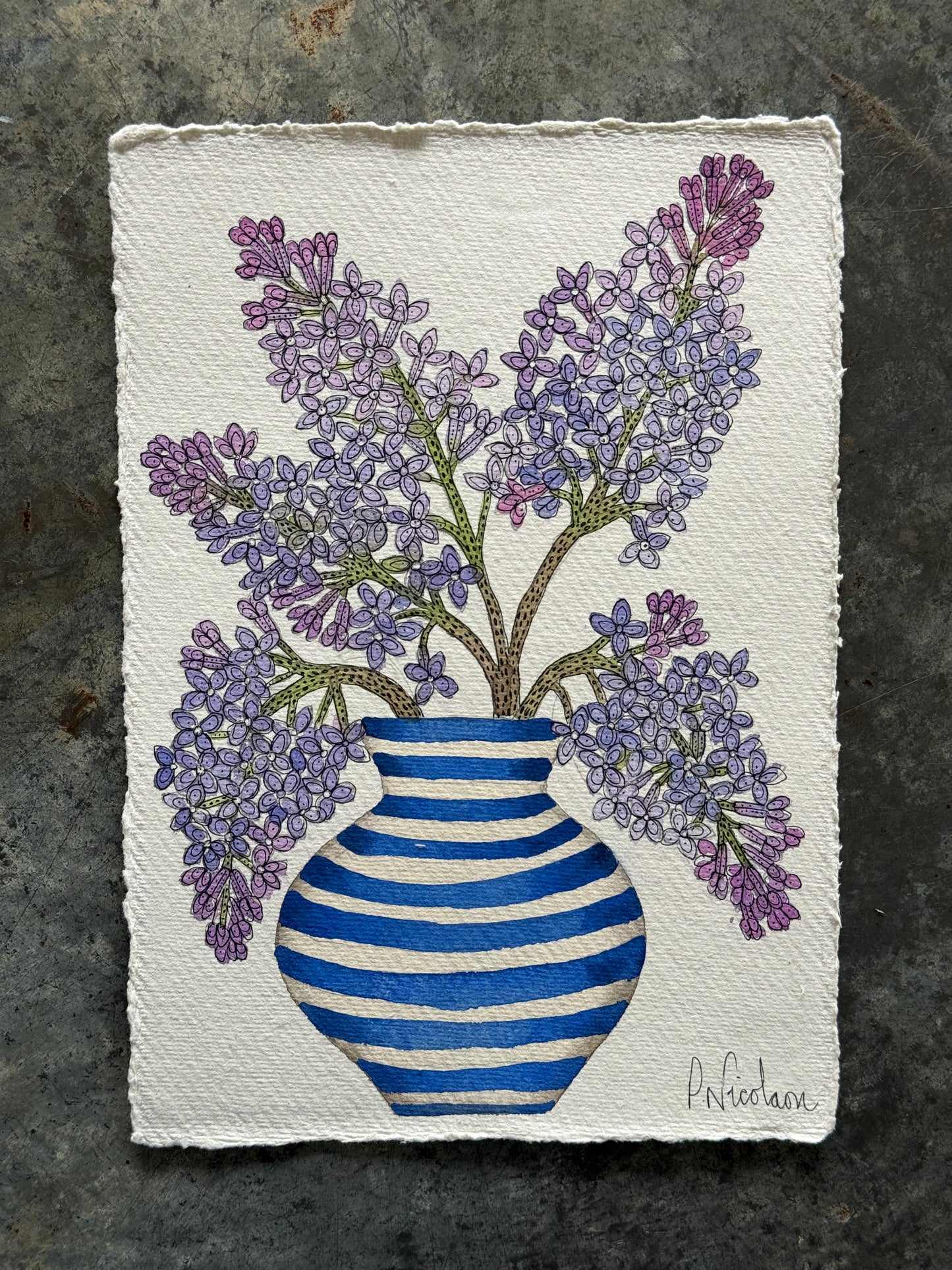 A5, Original Watercolour Lilac flowers