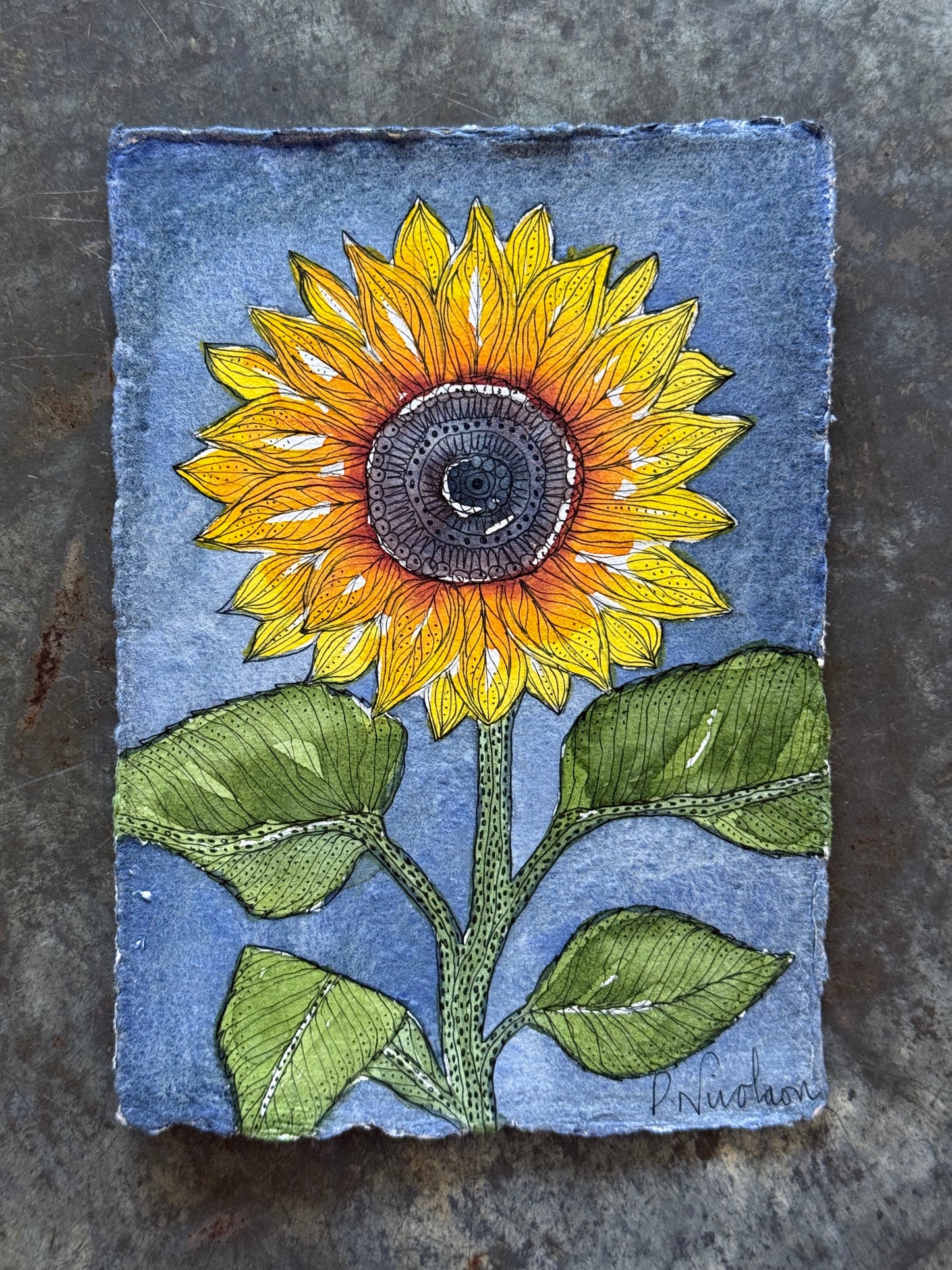 A6, Original, Watercolour sunflower study