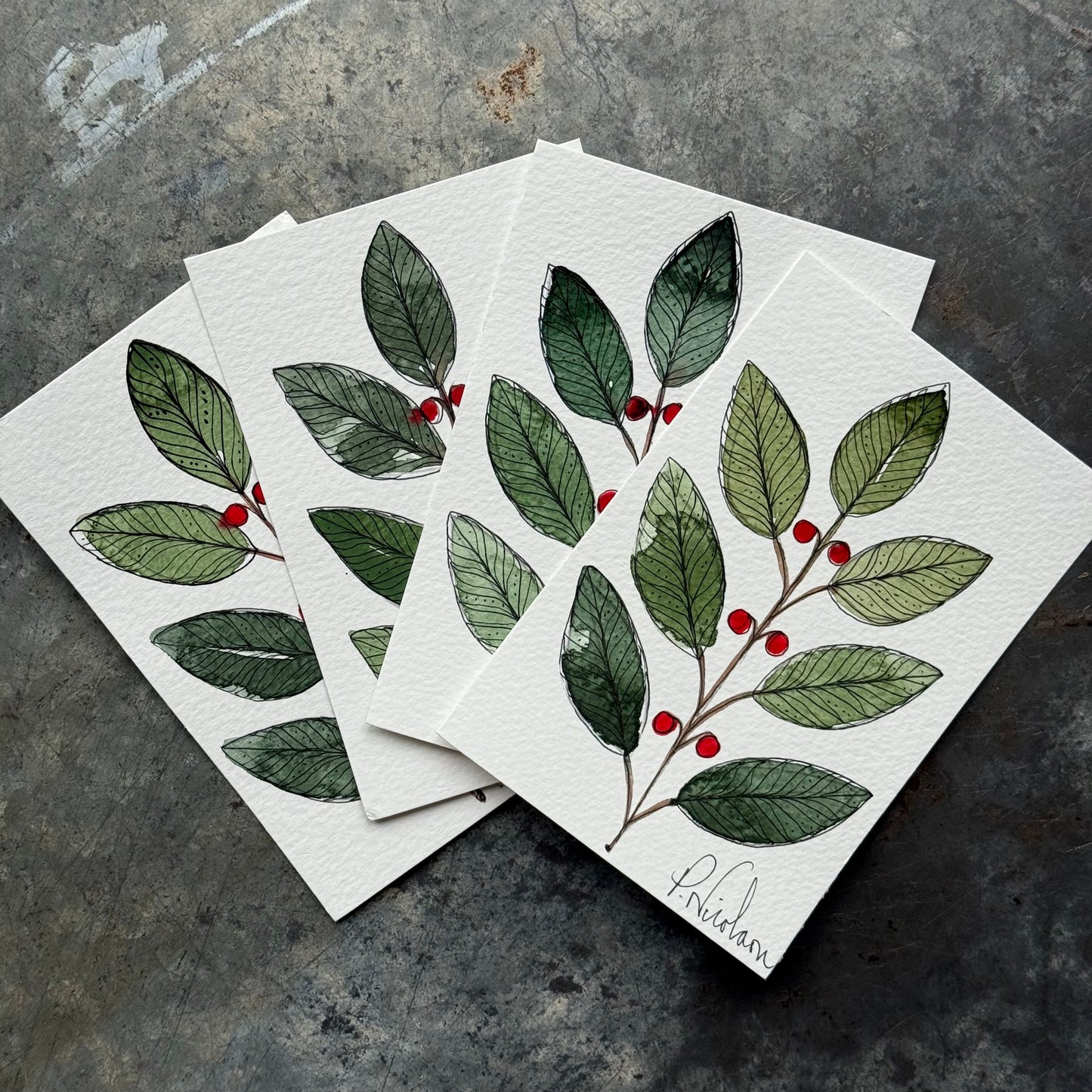 Hand painted, Watercolour little Card/Notes (4 in a pack)