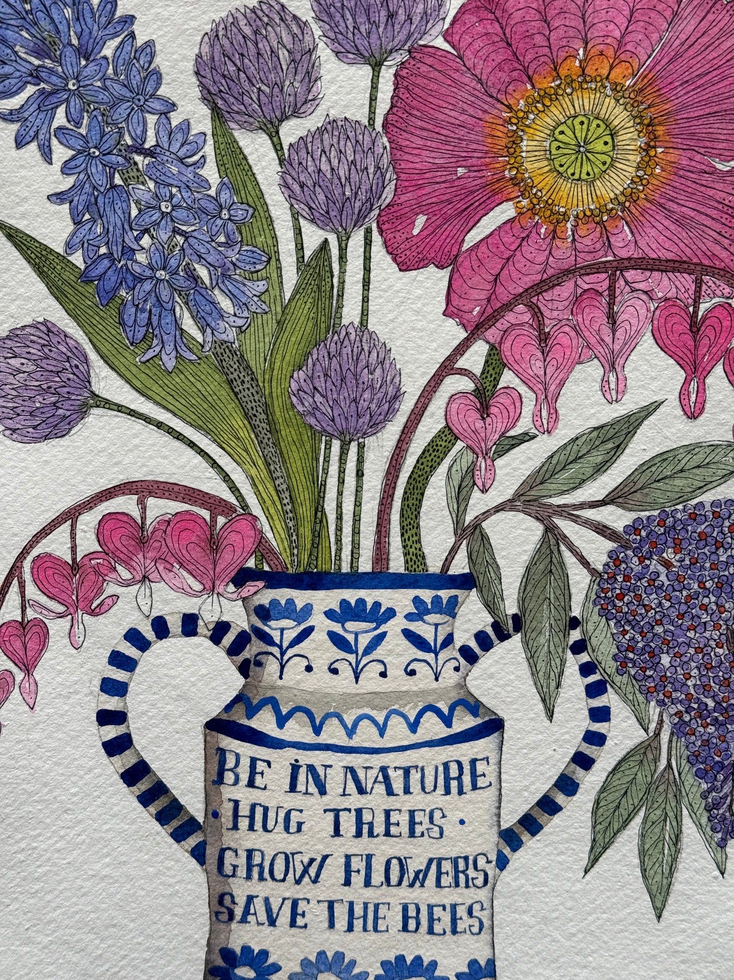 A4, Original Watercolour & Pen Summer Flowers