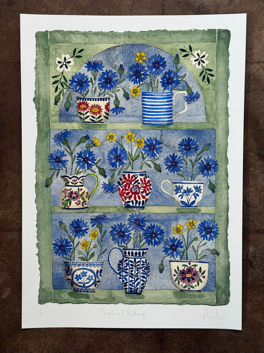 A3 Limited Edition, Cornflowers & Buttercups, Giclee Print.