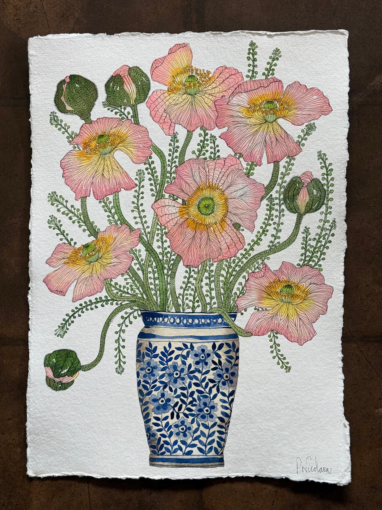 A3, Original Watercolour Poppies & Shepherds Purse