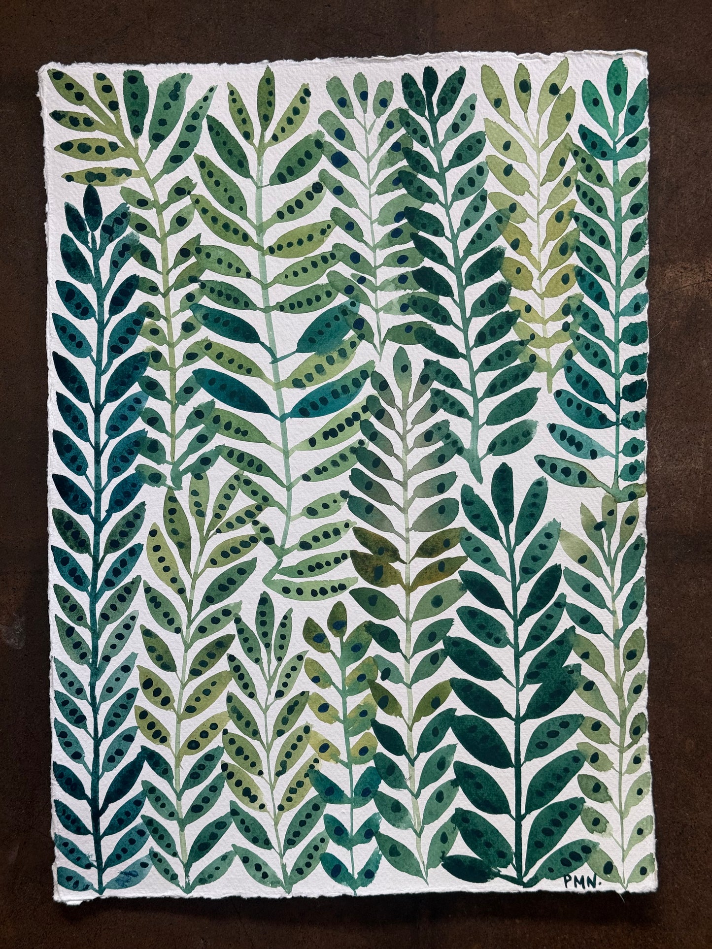 A3, Original Watercolour Green Leaf Pattern