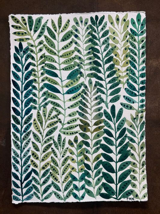 A3, Original Watercolour Green Leaf Pattern