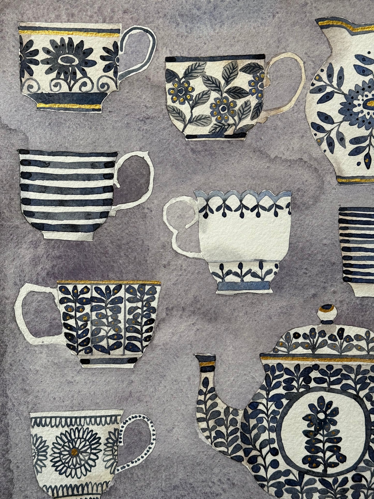 A3, Original Watercolour Teapot & Teacups