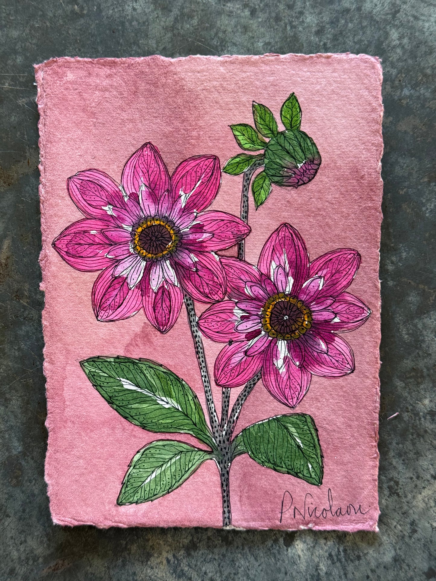 A6, Original Watercolour Dahlia study