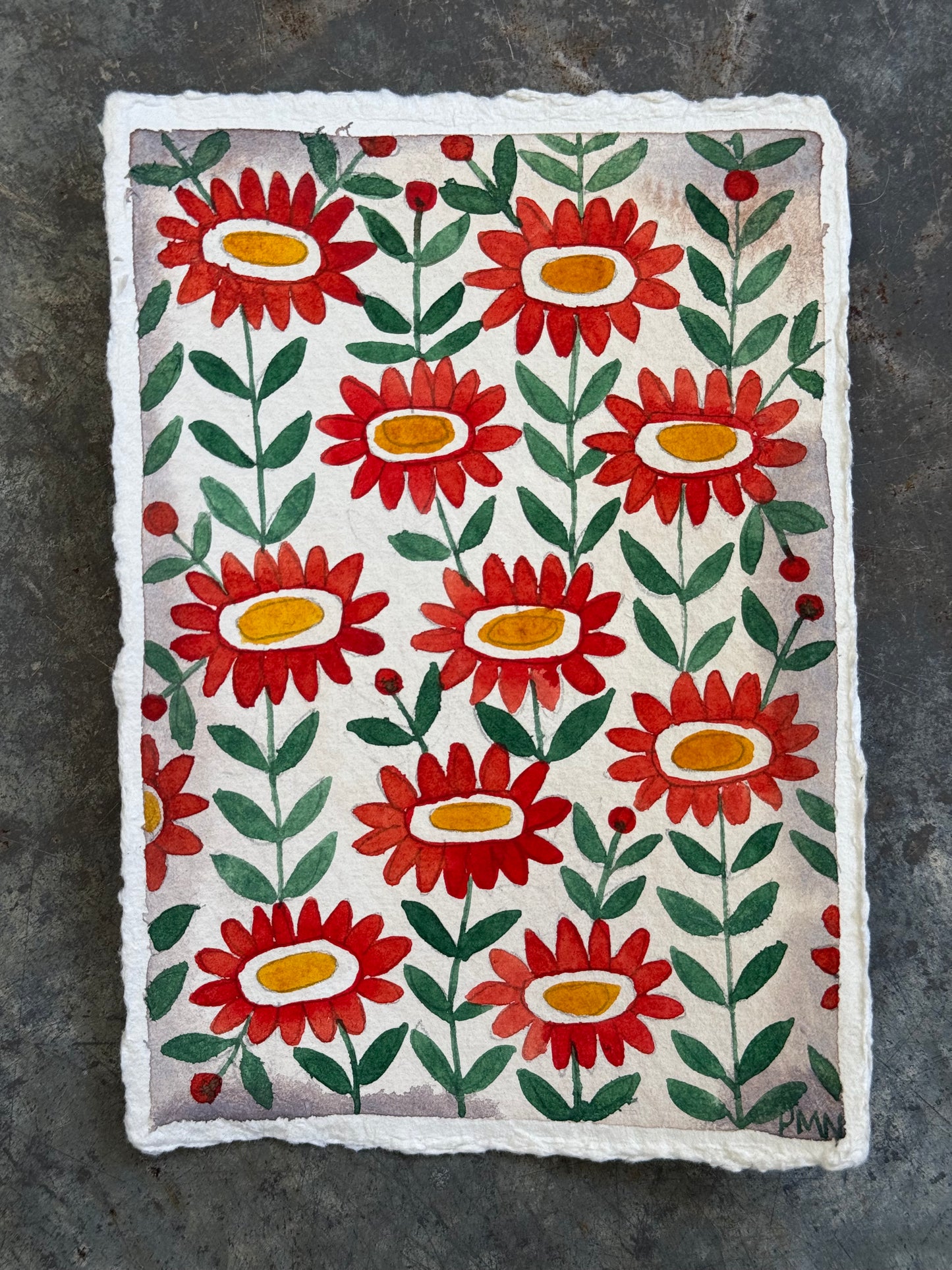 Original, A6, Joyful Floral Pattern Painting