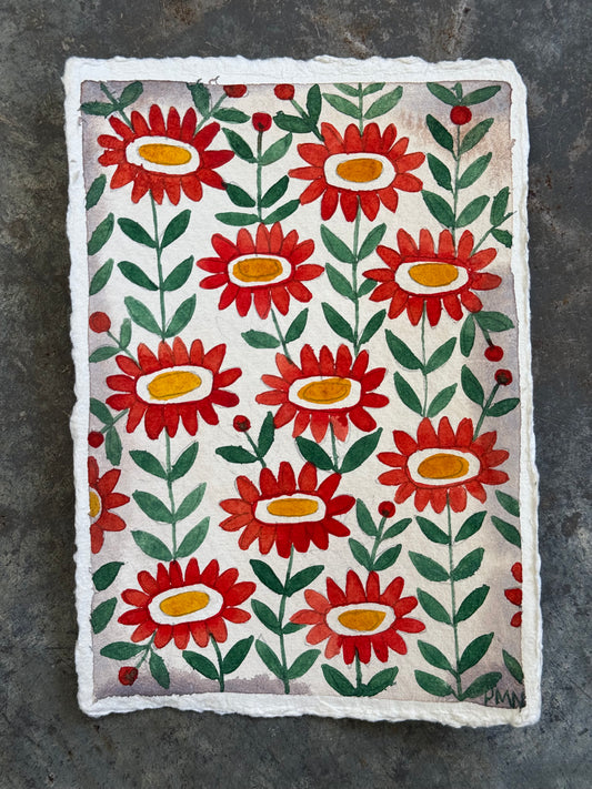 Original, A6, Joyful Floral Pattern Painting