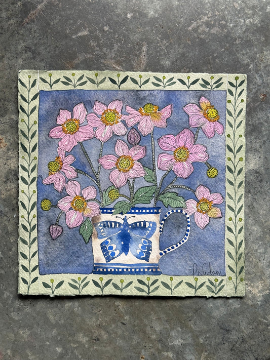 Original, Watercolour & Pen Pink Anemones