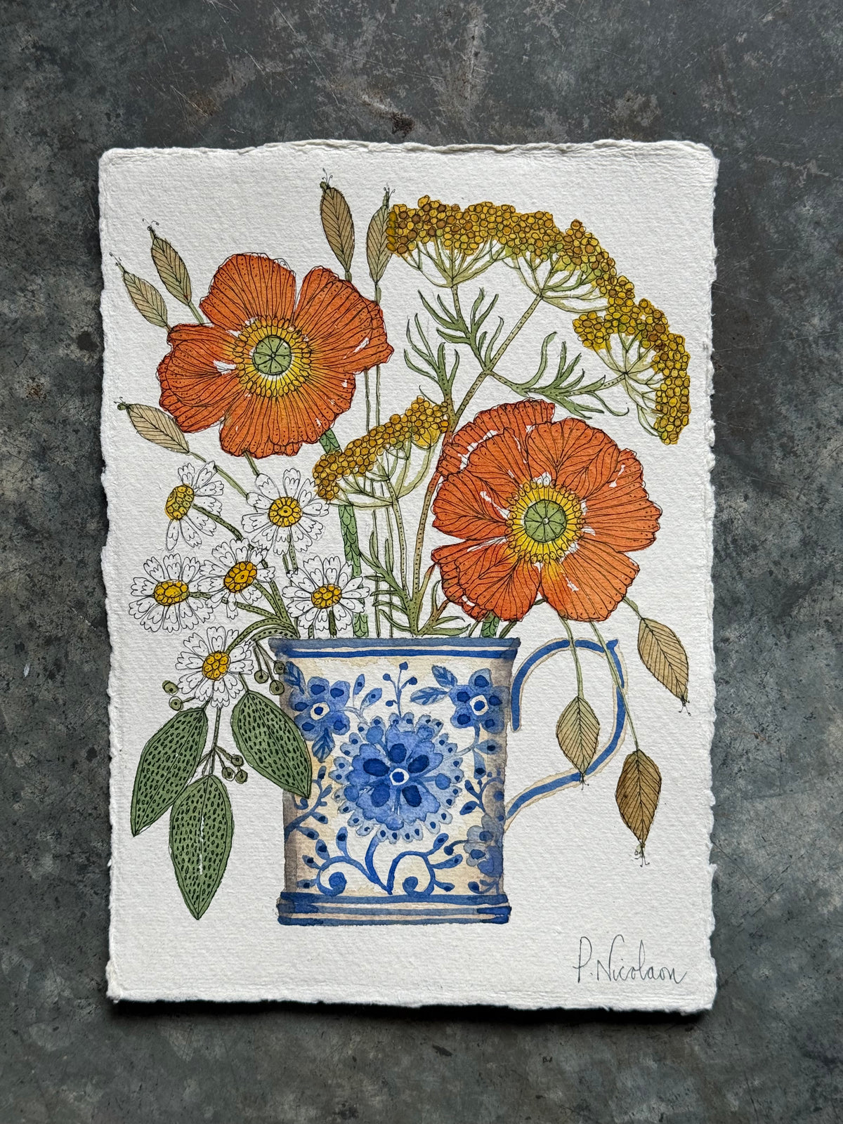 A5, Watercolour Daisies & Poppies