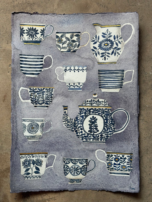 A3, Original Watercolour Teapot & Teacups