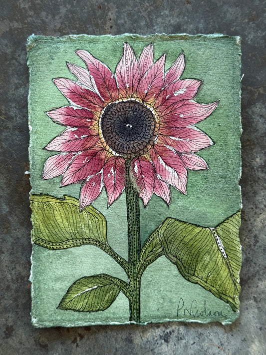 A6, Original, Watercolour Sunflower Study