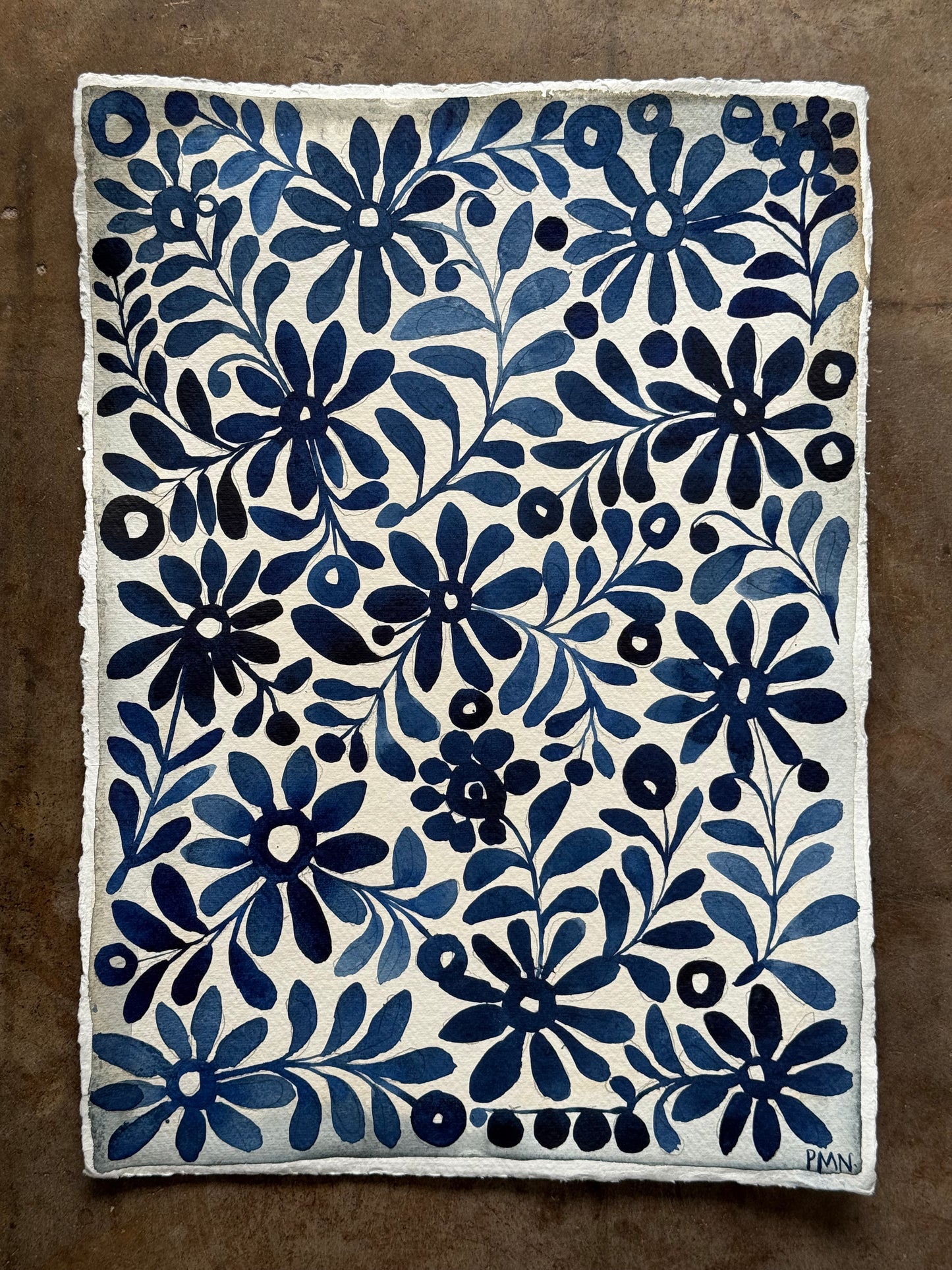 Original, A3 Blues & Indigo Pattern Painting