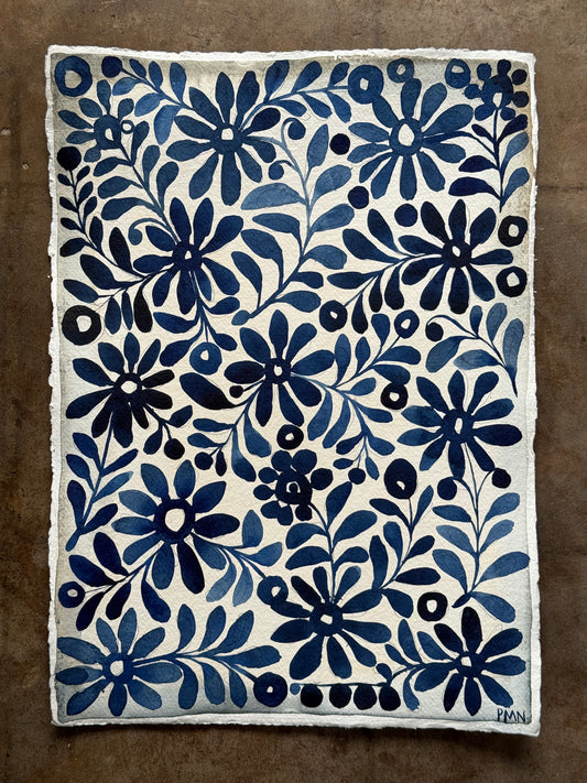 Original, A3 Blues & Indigo Pattern Painting