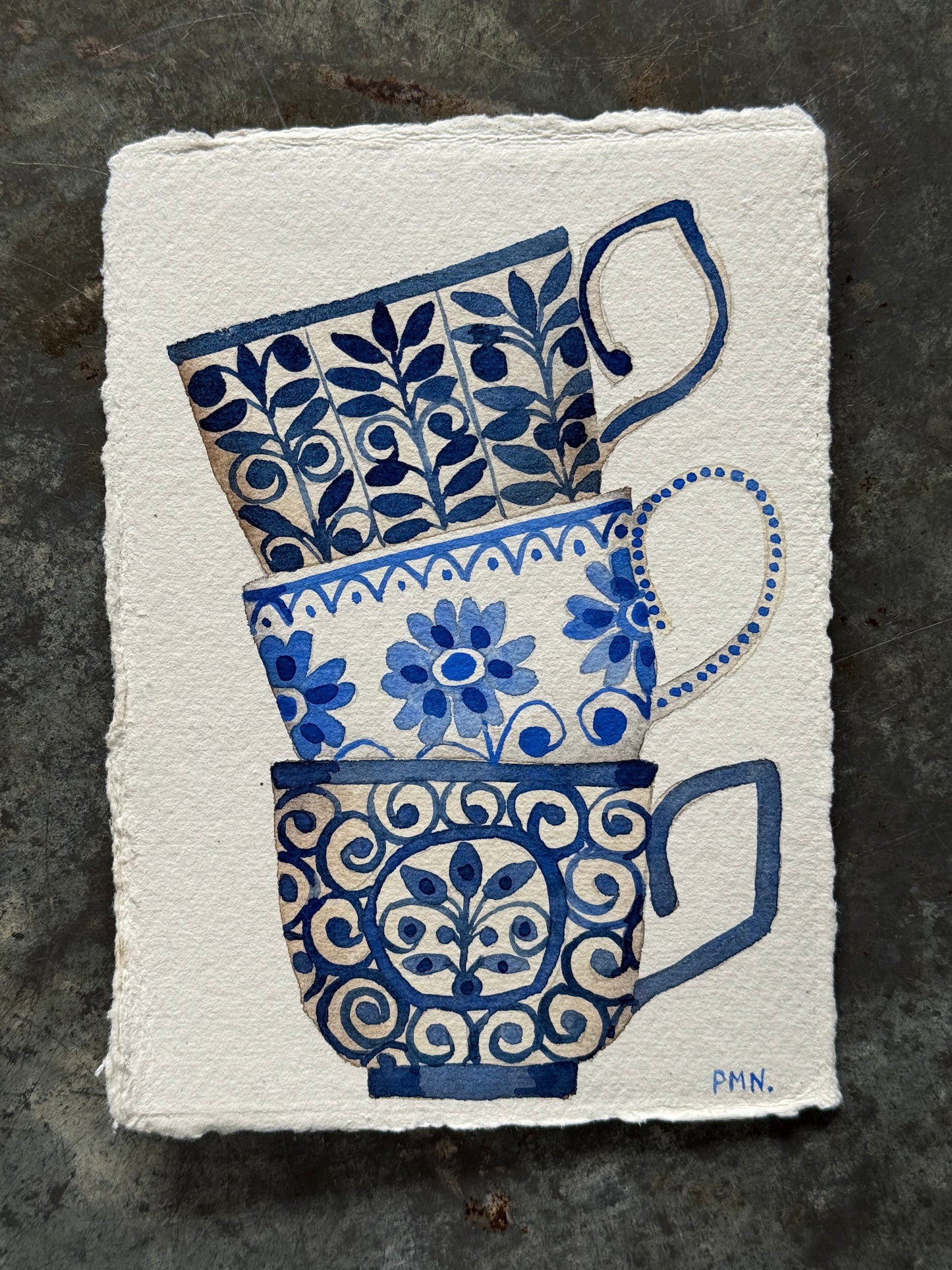 A6, Original Watercolour Stacked Teacups (B)