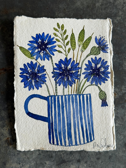 Original, A6, Watercolour Painitng of Cornflowers