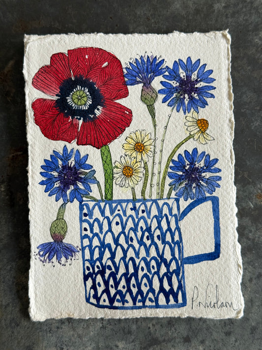 Original, A6 Watercolour Meadow Flower Painting